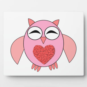 Placa Expositora Plaque de búho de corazón de amor rosa