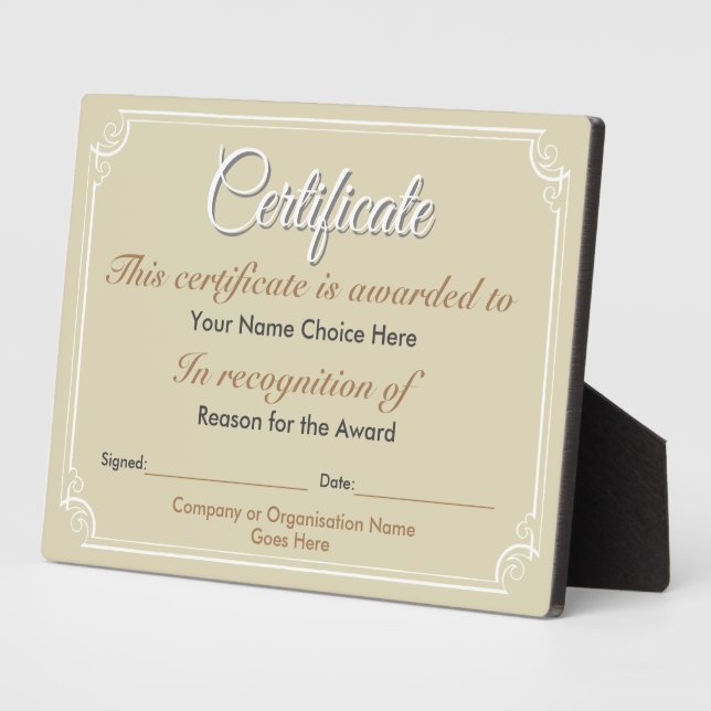 Placa Expositora Plaque de Certificación (Lado)