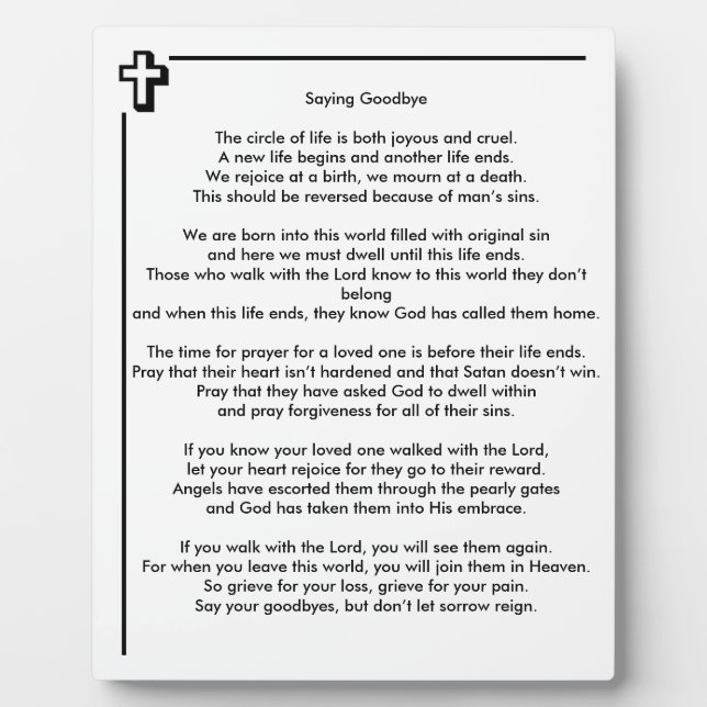 Placa Expositora Plaque de fotos de mesa diciendo adiós 8x10 (Frente)