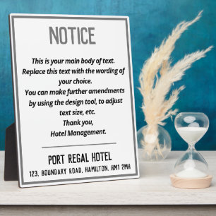 Placa Expositora Plaque de notificación de recepción o habitación d