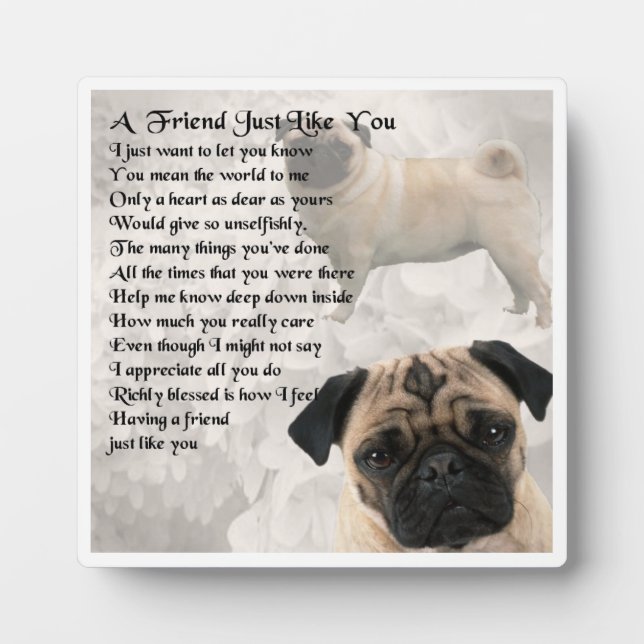 Placa Expositora Plaque de poema amigo - Diseño de perro de pug (Frente)