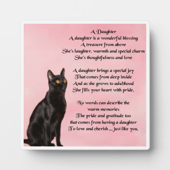 Placa Expositora Plaque de poema de la hija - Diseño de gato negro (Frente)