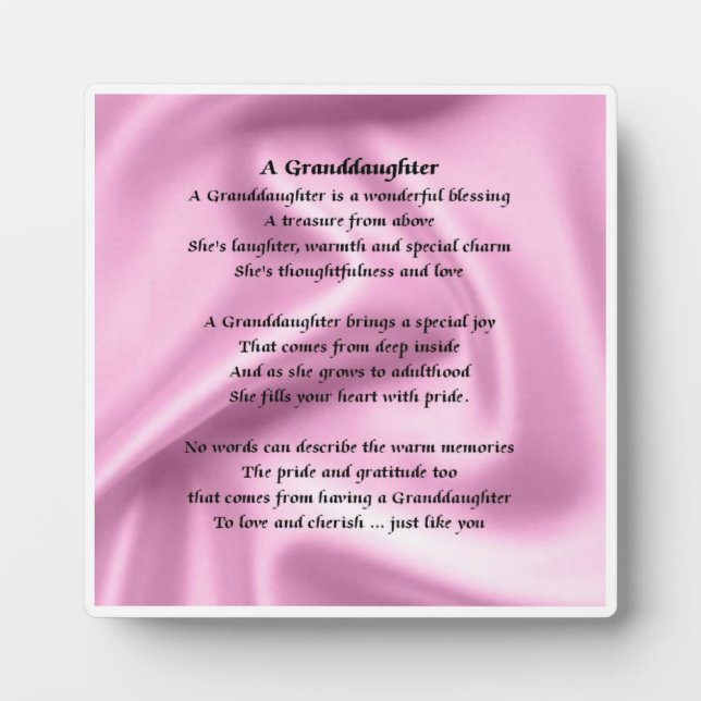 Placa Expositora Plaque de poema nieta - Diseño de seda rosada (Frente)