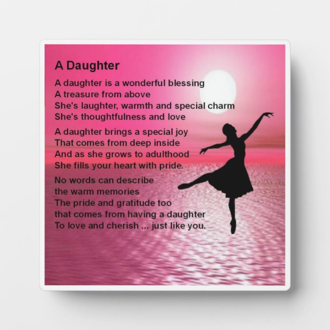 Placa Expositora Plaque de poema para la hija - Diseño de Ballerina (Frente)