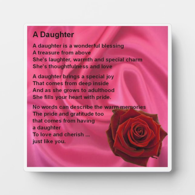 Placa Expositora Plaque de poema para la hija - Diseño de seda rosa (Frente)