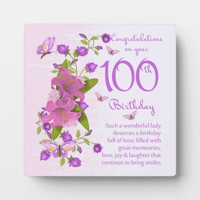 Placa Expositora Plaque de regalo de cumpleaños 100 5.25 x 5.25 con (Frente)
