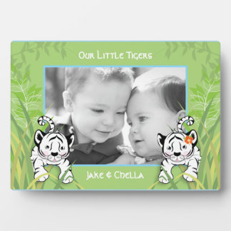 Placa Expositora Plaque fotográfico de niño gemelo y tigres Chicas