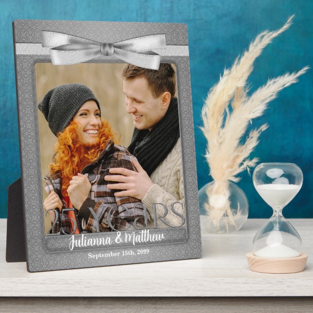 Placa Expositora Plata 25 Aniversario Boda 8x10 Foto (Lado)
