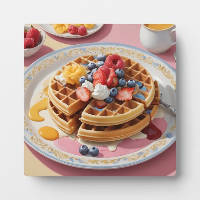 Placa Expositora Plato de Desayuno de Waffle de Frutas (Frente)