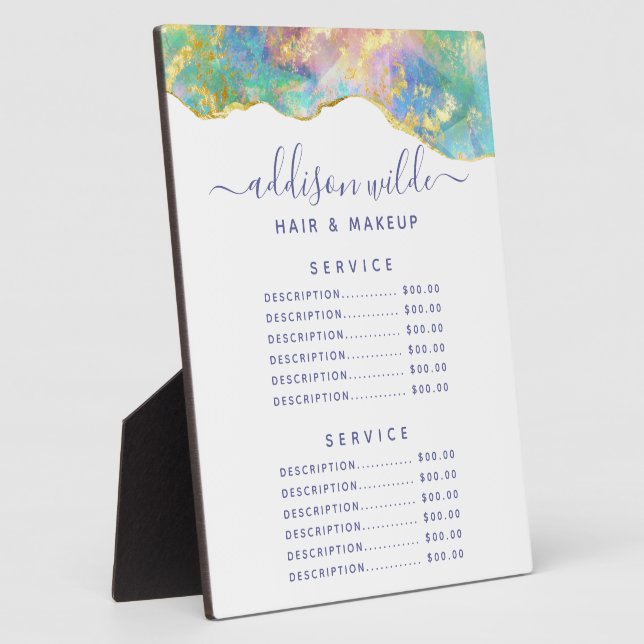 Placa Expositora Plato de menú de precio de arcoiris opal de fuego (Lado)