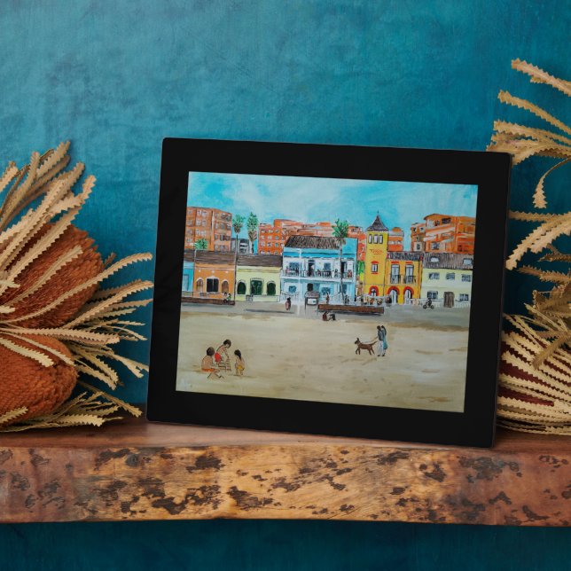 Placa Expositora Playa de la Malvarrosa Painting by Alfred Fox (Lado)