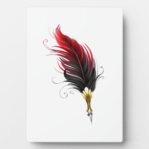 Placa Expositora Pluma de plumas rojas con nido de oro