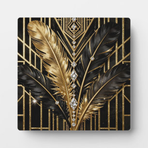 Placa Expositora Plumas Art Deco Negro Oro