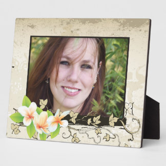 Placa Expositora Plumeria vintage/frangipani y foto beige de hiedra