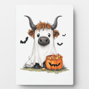 Placa Expositora PNG Vaca Highland Fantasma de Halloween