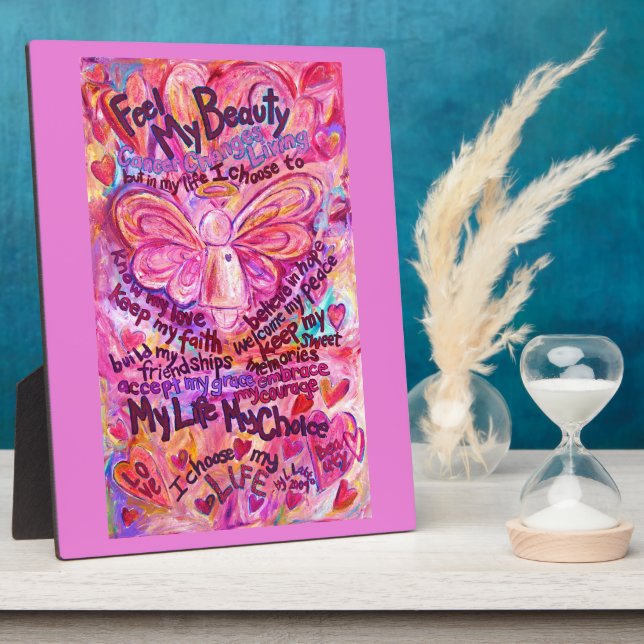 Placa Expositora Poema canceroso pink Angel Affirmation Art Plaque (Lado)