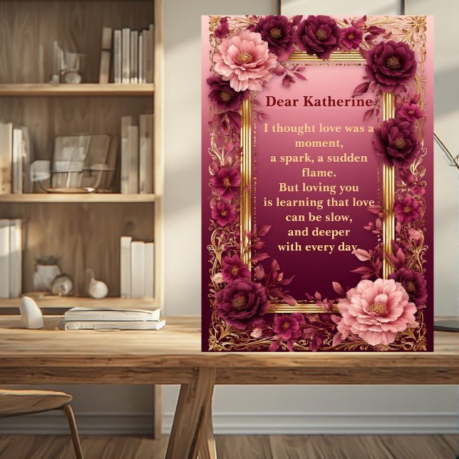 Placa Expositora Poema de Amor Romántico Alma Gemela Rosas Rústicas (Romantic Love Poem Soulmate Rustic Roses Vintage Plaque)