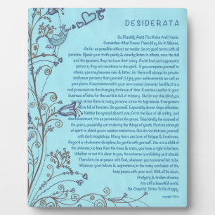 Placa Expositora Poema de Desiderata con el pájaro azul de la felic