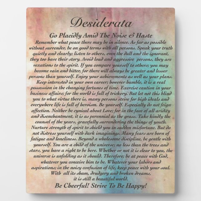 Placa Expositora Poema de Desiderata en un Gran Cañón acuático (Frente)