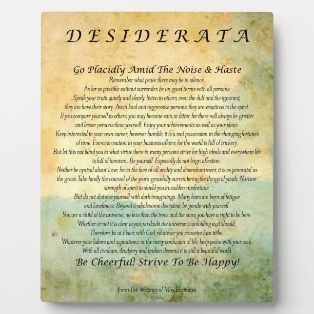 Placa Expositora Poema de Desiderata sobre el bosque acuático (Frente)