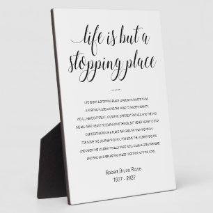 Placa Expositora Poema Memorial Life Is But A Stopping Place