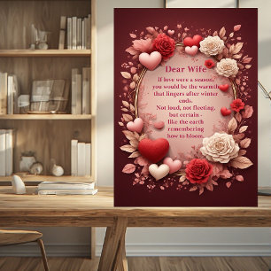 Placa Expositora Poema Romántico Parejas Rosas Rojas Corazones Vint