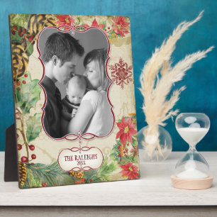 Placa Expositora Poinsettia Wreath Pine Cone Snowflake Fotografía