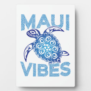 Placa Expositora Polinesio Azul Tribal Tortuga de Mar Maui Vibes