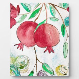 Placa Expositora Pomegranada fruta roja acuarela comida tropical