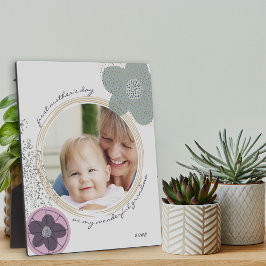 Placa Expositora Pop Art Flor Azul Gris Editable Fotograma P