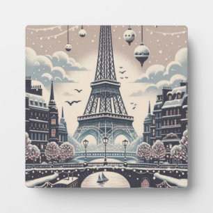 Placa Expositora Póster de Navidad de París – Torre Eiffel nevada d