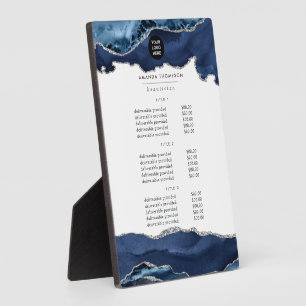 Placa Expositora Precio y Servicios de Ágata Navy y Plata