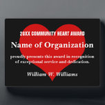 Placa Expositora Premio de Voluntarios del Corazón de la Comunidad<br><div class="desc">Sus voluntarios dedicados son valiosos más allá de toda medida. Nuestros regalos únicos y objetos personalizados reconocen y celebran el compromiso y el trabajo duro de sus voluntarios. ¡Los voluntarios son el alma de su organización, así que asegúrense de que bombean de energía! Entendemos que los voluntarios son importantes para...</div>