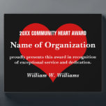 Placa Expositora Premio de Voluntarios del Corazón de la Comunidad<br><div class="desc">Sus voluntarios dedicados son valiosos más allá de toda medida. Nuestros regalos únicos y objetos personalizados reconocen y celebran el compromiso y el trabajo duro de sus voluntarios. ¡Los voluntarios son el alma de su organización, así que asegúrense de que bombean de energía! Entendemos que los voluntarios son importantes para...</div>