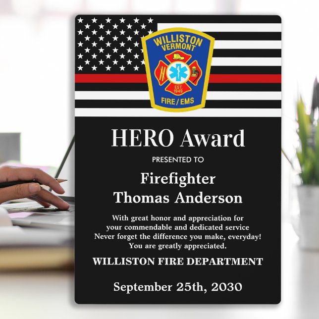 Placa Expositora Premio HERO para bomberos línea roja delgada (Subido por el creador)