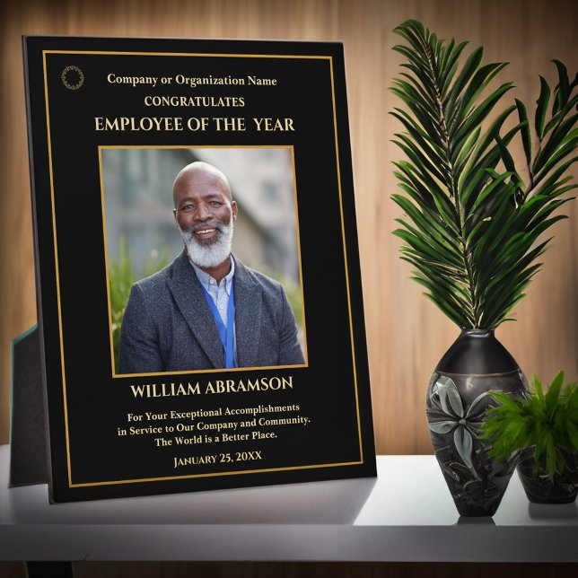 Placa Expositora Premio Personalizado De Fotografía Oro Empleado De (Employee Of The Year Photo Gold Personalize Award Plaque for your deserving employees or volunteers.)