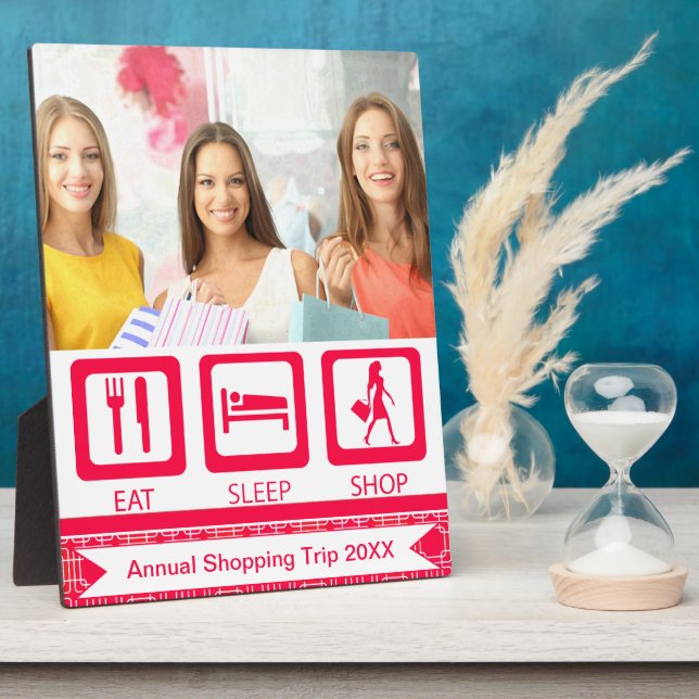 Placa Expositora Premio Pink Funny Shopaholic Eat Sleep Shop (Lado)