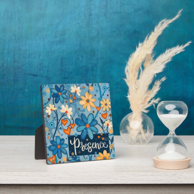 Placa Expositora Presencia Inspiradora Bonito floral cardíaca azul (in situ)