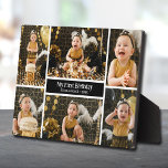 Placa Expositora Primer cumpleaños seis Collage de fotos<br><div class="desc">Un collage de seis fotos de tu hijo/hijos, su nombre y su mensaje de ocasión con letras blancas de moda en negro se coloca directamente en el panel duro para una imagen asombrosamente nítida con una superficie limpia y fácil de borrar. Tabletop, en una estantería o escritorio, esta placa con...</div>