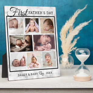Placa Expositora Primer Día del Padre 8 Collage de fotos Mármol Ele