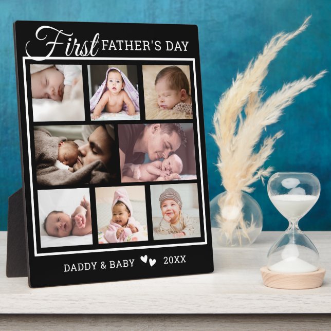 Placa Expositora Primer Día del Padre 8 Collage de fotos negro y bl (Lado)
