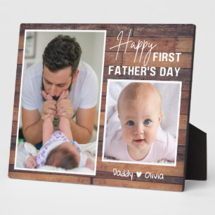 Placa Expositora Primer Día del Padre Nuevo Papá 2 Foto Pallet Wood