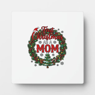 Placa Expositora Primer Navidad como mamá Corona de Pino Árbol