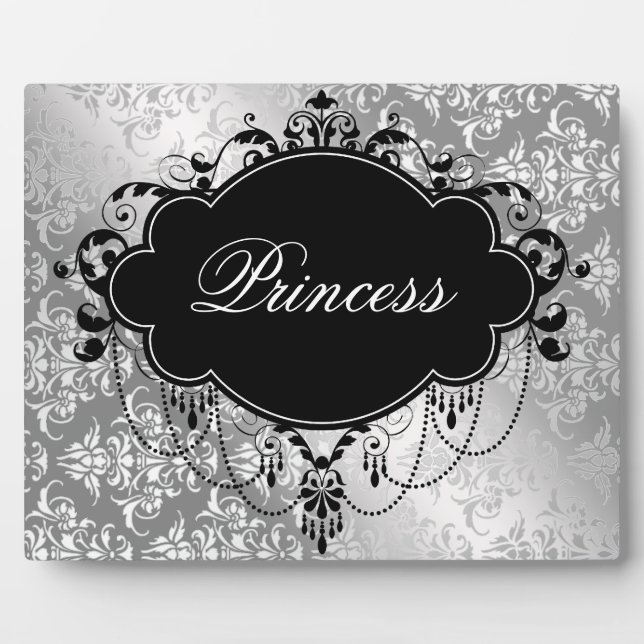 Placa Expositora Princesa de Damasco Plateada Negra (Frente)