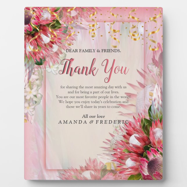 Placa Expositora Protea de Fuchsia con cintas Rubor y Gold (Frente)