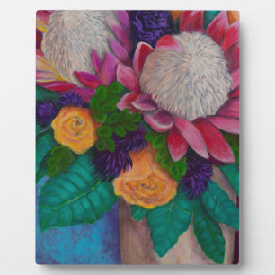 Placa Expositora Proteas gigantes y Rosas Naranjas