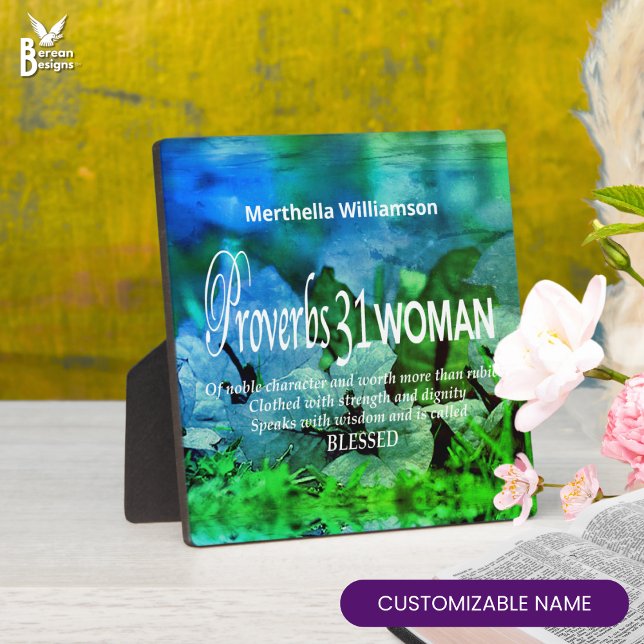 Placa Expositora Proverbios 31 cristianos Inspiradores (Pretty PROVERBS 31 floral Christian plaque in blue. Ideal personalized Mother's Day gift for Moms)
