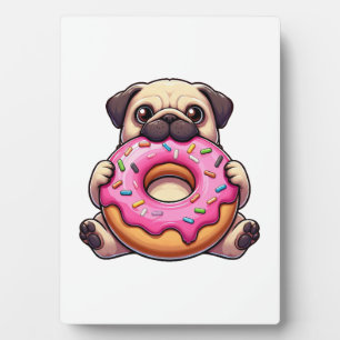 Placa Expositora Pug adorable con donut perro de dibujos animados d