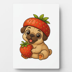 Placa Expositora Pug adorable con fresas afrutado divertido cartoon