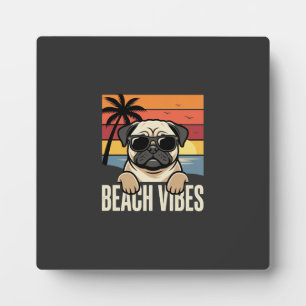 Placa Expositora Pug de Perro Vibraciones de la Playa Puesta del So